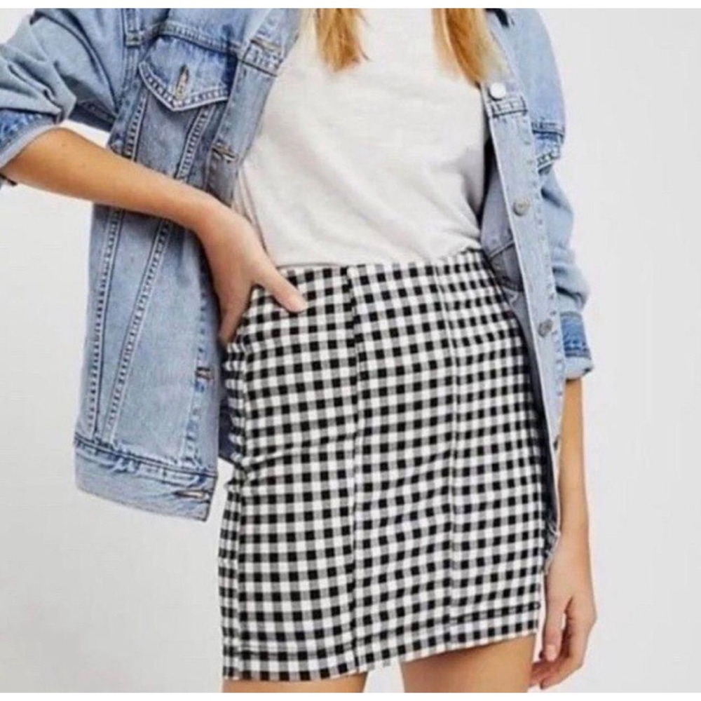 Free People Gingham Mini Skirt Women 6 Black White